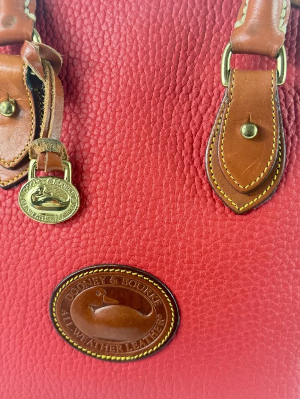 DOONEY & BOURKE Red Tan Leather Norfolk Satchel Crossbody Shoulder Bag